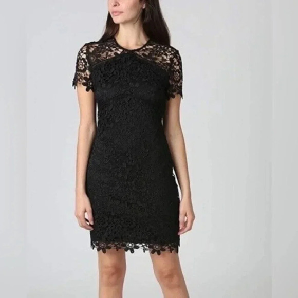 Bebe Short sleeve Floral Crotchet Black Dress sz 8 - Picture 1 of 5